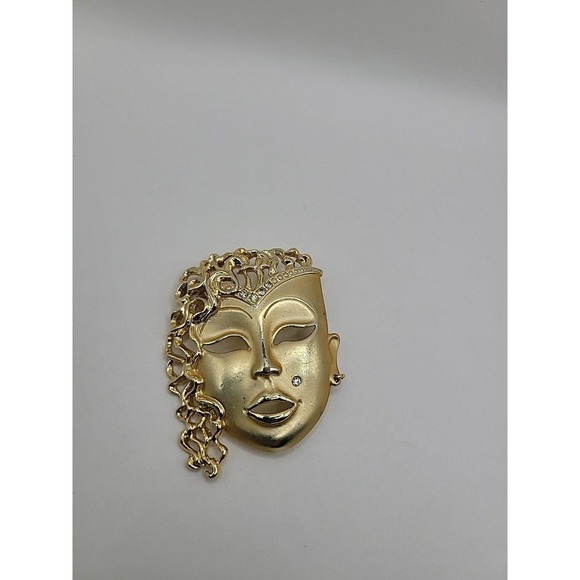 The Unbranded Brand Jewelry - Vintage Gold Tone Drama Mask Brooch pin Rhinestone Beauty Mark Theatrical Face